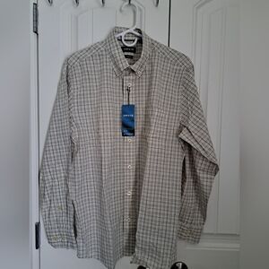 ORVIS Active Fit check shirt oatmeal green brown neutral cotton button down M